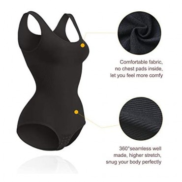 REYEOGO Shapewear Bodysuit for Women Waist Trainer Tummy Control Full Body Shaper Seamless Scoop Neck Jumpsuit