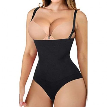 ShaperQueen 102A Thong Bodysuit - Women Seamless Waist Firm Control Shapewear Faja Open Bust Bodysuit & Panty Body Shaper
