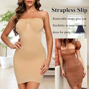 Strapless Dress Slips for Women Shapewear Camisole Body Shaper Tummy Control Slip Seamless Full Cami