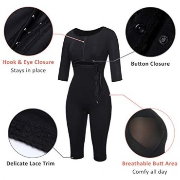 Women's Full Body Shaper Post Surgery Compression Garment Fajas Firm Control Bodysuit Shapewear with Sleeves