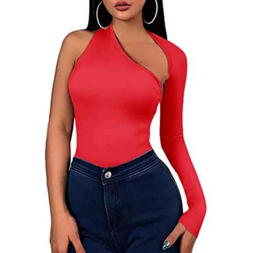 Womens Sexy Bodysuit for Women Off One Shoulder Long Sleeve Backless Bodysuit