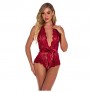 XIOLAUD Women's Sexy Lace Lingerie Bodysuit Halter V Neck Teddy Lingerie Negligee Babydoll for Women