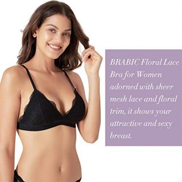 BRABIC Floral Lace Bra for Women Racerback Bralette Padded Deep V Neck Wireless T-Shirt Halter Bra for A-C Cup