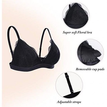 BRABIC Floral Lace Bra for Women Racerback Bralette Padded Deep V Neck Wireless T-Shirt Halter Bra for A-C Cup