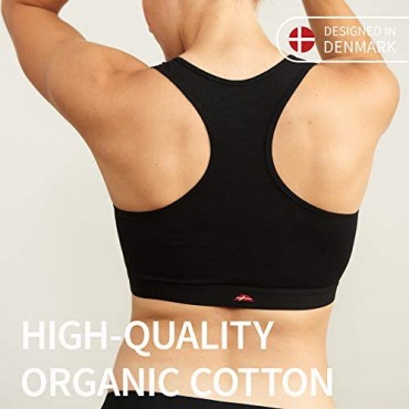 DANISH ENDURANCE Women’s Organic Cotton Stretch Bra 3-Pack Wireless & Lightweight Comfort for Everyday Wear