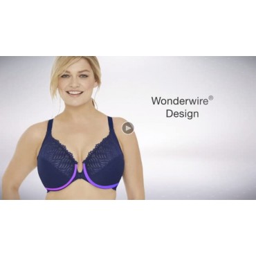 Glamorise Women's Full Figure Plus Size Front Close Lace T-Back Wonderwire Bra #1246