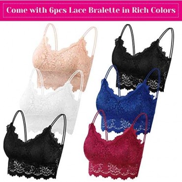 PAXCOO 6 Pcs Lace Bralette for Women Lace Bralette Padded Lace Bandeau Bra with Straps for Women Girls
