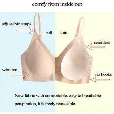 PRETTYWELL Comfortable Bras Seamless Wire Free Everyday Bras for A to D Cups V Neck Soft and Light Basic Bras for Women