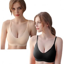 PRETTYWELL Comfortable Bras  Seamless Wire Free Everyday Bras for A to D Cups  V Neck Soft and Light Basic Bras for Women