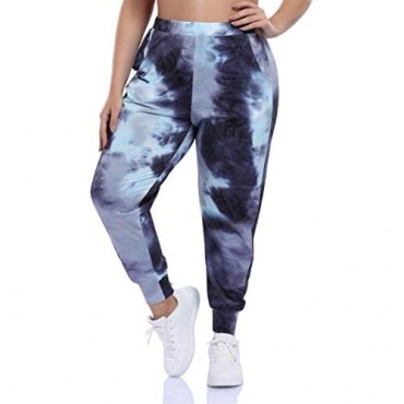 AMZ PLUS Plus Size Casual Lounge Pants Elastic High Wait Joggers Active Yoga Sweapants for Women with Pockets