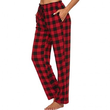 Ekouaer Women Lounge Pants Comfy Pajama Bottom with Pockets Stretch Plaid Sleepwear Drawstring Pj Bottoms Pants