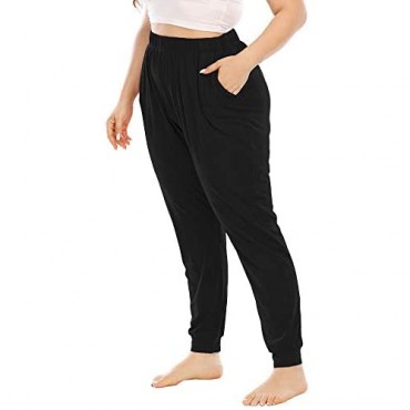Gboomo Womens Plus Size Lounge Pants Casual Stretchy Jogger Ankle Length Loose Yoga Sweatpants with Pockets