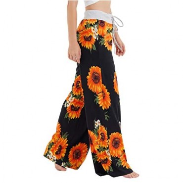GiniMoli Women's Pajama Lounge Pants Stretch Floral Print Drawstring Long Wide Leg Lounge Pants