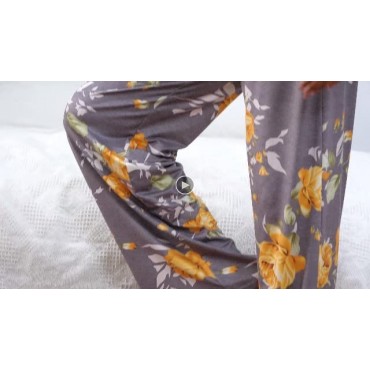 iChunhua Women's Comfy Stretch Floral Print Drawstring Palazzo Wide Leg Lounge Pant