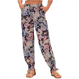 Kate Kasin Women Summer Boho Harem Pants Print Loose Yoga Beach Hippie Pants