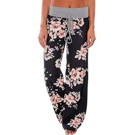 Linemoon Pajama Pants for Women Comfy Wide Leg Floral Print Baggy Casual Lounge Pants