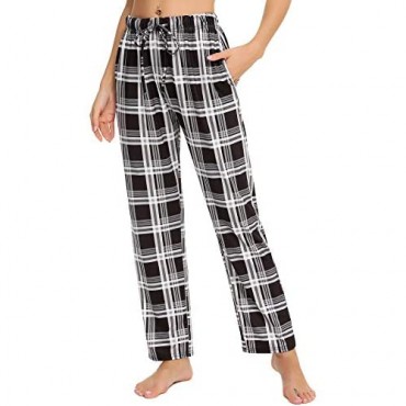Mathea Womens Lounge Pants Comfy Petite Pajama Bottom with Pockets Stretch Plaid Drawstring Pj Bottoms Pants