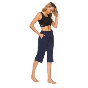 Vlazom 100% Cotton Women's Pajama Bottoms Capri Lounge Pants Casual Cropped Pjs Trouser with Pockets & Drawstring