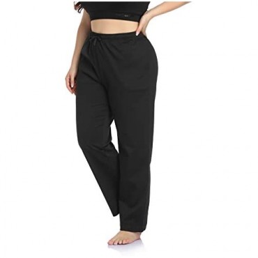 ZERDOCEAN Women's Plus Size Cotton Casual Lounge Pants Drawstring Pajama Pants Bottoms Straight Leg with Pockets