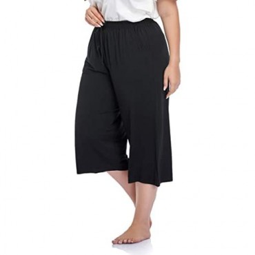 ZERDOCEAN Women's Plus Size Wide Leg Casual Lounge Pants Comfy Capris Relaxed Pajama Bottoms Drawstring Pockets