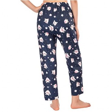 Zexxxy Women's Cotton Pajama Pants Printed Drawstring with Pockets Long Medium Pajama Pants Lounge Pants Sleepwear Pants