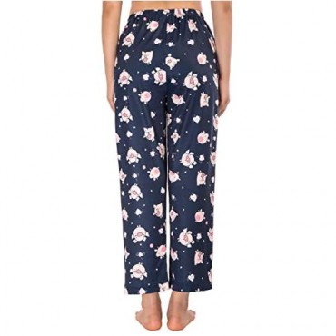 Zexxxy Women's Cotton Pajama Pants Printed Drawstring with Pockets Long Medium Pajama Pants Lounge Pants Sleepwear Pants