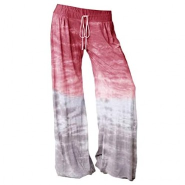 ZIWOCH Women's Comfy Casual Pants Tie-dye Gradient Palazzo Lounge Wide Leg Pants