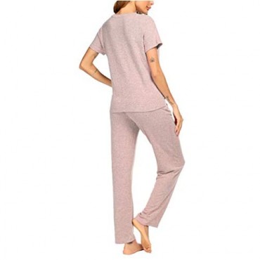 ACEVOG Pajamas Lounge Sets for Women Long Sleeve/Short Sleeve Long Pants Twist Knotted Sleepwear Pjs Set XS-XXL