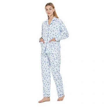 Amaxer Women's 100% Cotton Pajama Set Soft Flannel Pjs Long Sleeve Elastic Drawstring Waistband gift