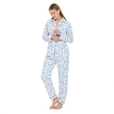 Amaxer Women's 100% Cotton Pajama Set Soft Flannel Pjs Long Sleeve Elastic Drawstring Waistband gift