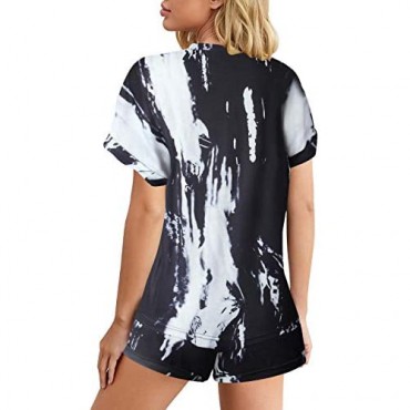 ANRABESS Women Tie Dye Outfit Two Piece Crewneck Short Sleeves Top with Elastic Waist Shorts Loose Tracksuit with Pockets
