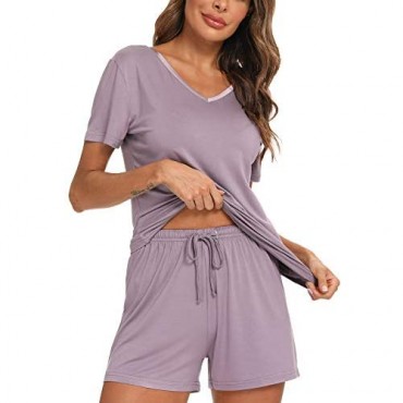 BAPOOWAY Womens Short Sleeve V Neck Pajama Sets shorts Sleepwear Petite Plus Size S-4XL
