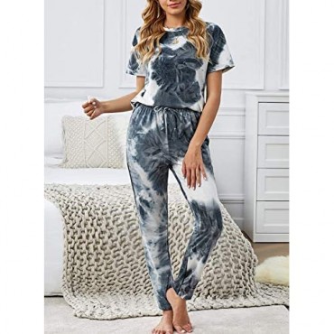 Bdcoco Womens Tie Dye Printed Pajamas Set Two Piece Long Sleeve Top and Pants Joggers PJs Loungewear Nightwear