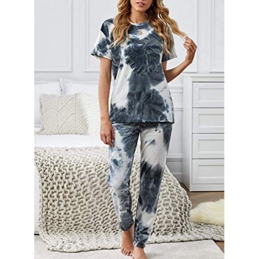 Bdcoco Womens Tie Dye Printed Pajamas Set Two Piece Long Sleeve Top and Pants Joggers PJs Loungewear Nightwear