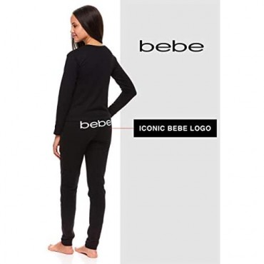 bebe Womens Cuffed Long Sleeve Shirt and Skinny Lounge Pajama Pants Sleep Set