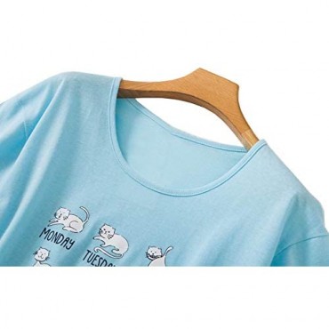CHUNG Women Cotton Pajama Sets Sleepwear pjs Short Sleeve Shirt Capri Pants with Cute Vivid Print
