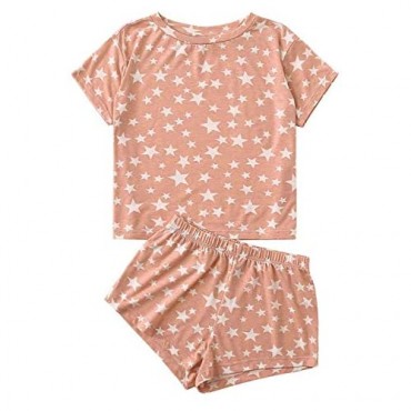 Dokotoo Womens Cute Summer Short Sleeve Lip/Ombre Print V Neck Pajamas Set Pjs Sets Loungewear Sleepwear Shorts Sets