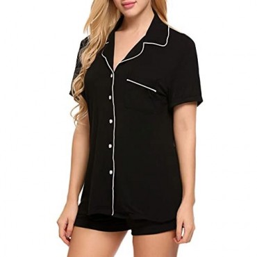 Ekouaer Pajamas Set Short Sleeve Sleepwear Womens Button Down Nightwear Soft Pj Lounge Sets XS-XXL
