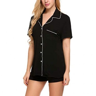 Ekouaer Sleepwear Womens Pajama Set Short Sleeve Pjs Button Down Nightwear Soft Loungewear XS-XXL