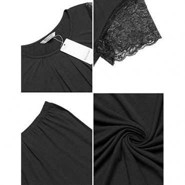 Ekouaer Women's Capri Pajama Set Lace Short Sleeve Sleepwear Pjs Sets