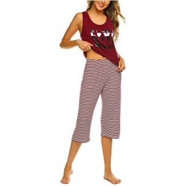 Ekouaer Women's Pajamas Set Soft Striped Sleepwear Tank Top and Capri Pj Lounge Sets