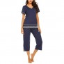Ekouaer Women's Pajamas Set Soft V Neck Striped Sleepwear Top and Capri Pj Lounge Sets