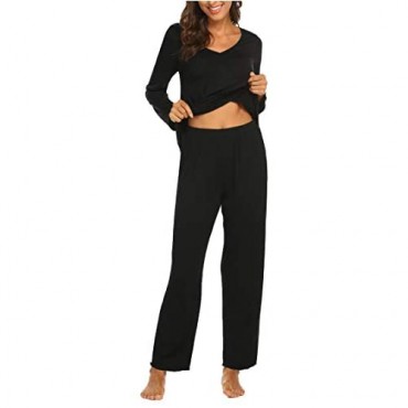 Ekouaer Women's Pj Set Sleepwear Two Piece Pajamas Tops with Long Sleep Pants Pjs Loungewear