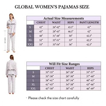 GLOBAL Comfy Pajamas for Women 2-Piece Warm and Cozy Flannel Pj Set of Loungewear Button Front Top Pants