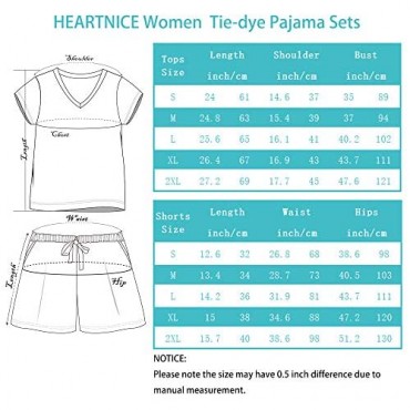HEARTNICE Women Tie Dye Pajama Set Cotton Short Pajamas Soft lounge PJS with Embroidery Sleepwear