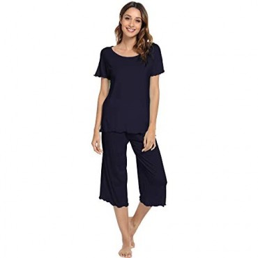 LazyCozy Women's Capri Pajamas Sets with Short Sleeves Top