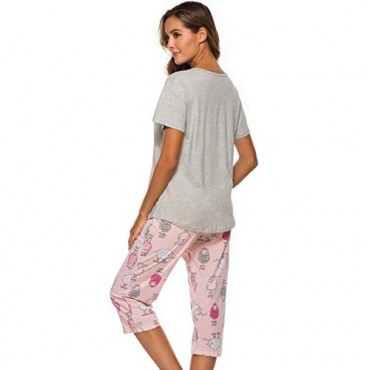 LOCUBE Womens Pajamas Set Short Tops and Capri Pants Casual Cute Pj Sets Sleepwear
