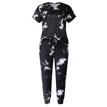 LOGENE Women's Two Piece Sweatsuits Short Sleeve Pullover Tops and Long Pants Lounge Sets Outfits