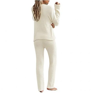 luvamia Women's Casual Pajama Set Fuzzy Fleece Knitted Long Sleeve Pj Loungewear