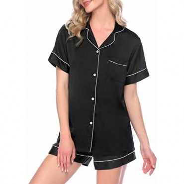 luxilooks Pajamas Silk Shorts Set Button Down Satin Pj Sets Women Short Sleeve Sleepwear 2 Piece Shirt Loungewear